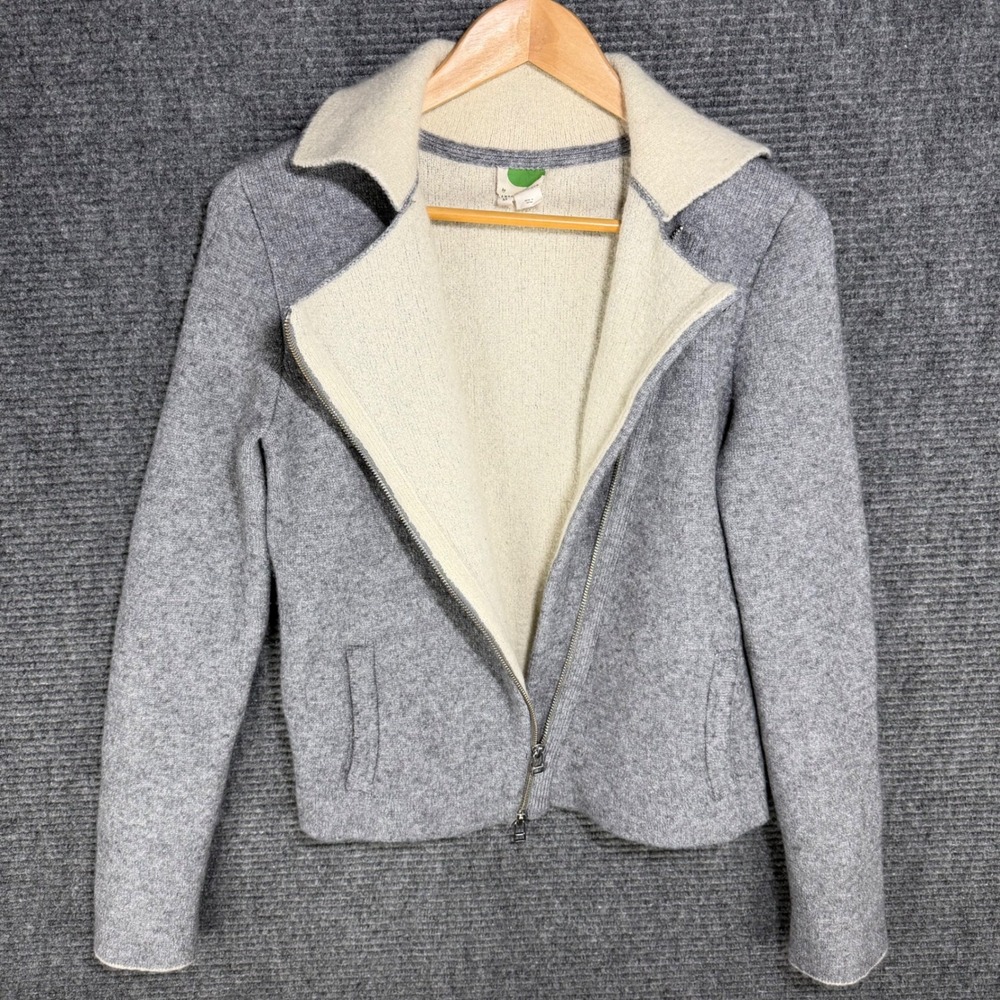 Anthropologie Womens XS Grey Knit Moto Cardigan Jacket Asymmetric Zip Sweater - Picture 2 of 9